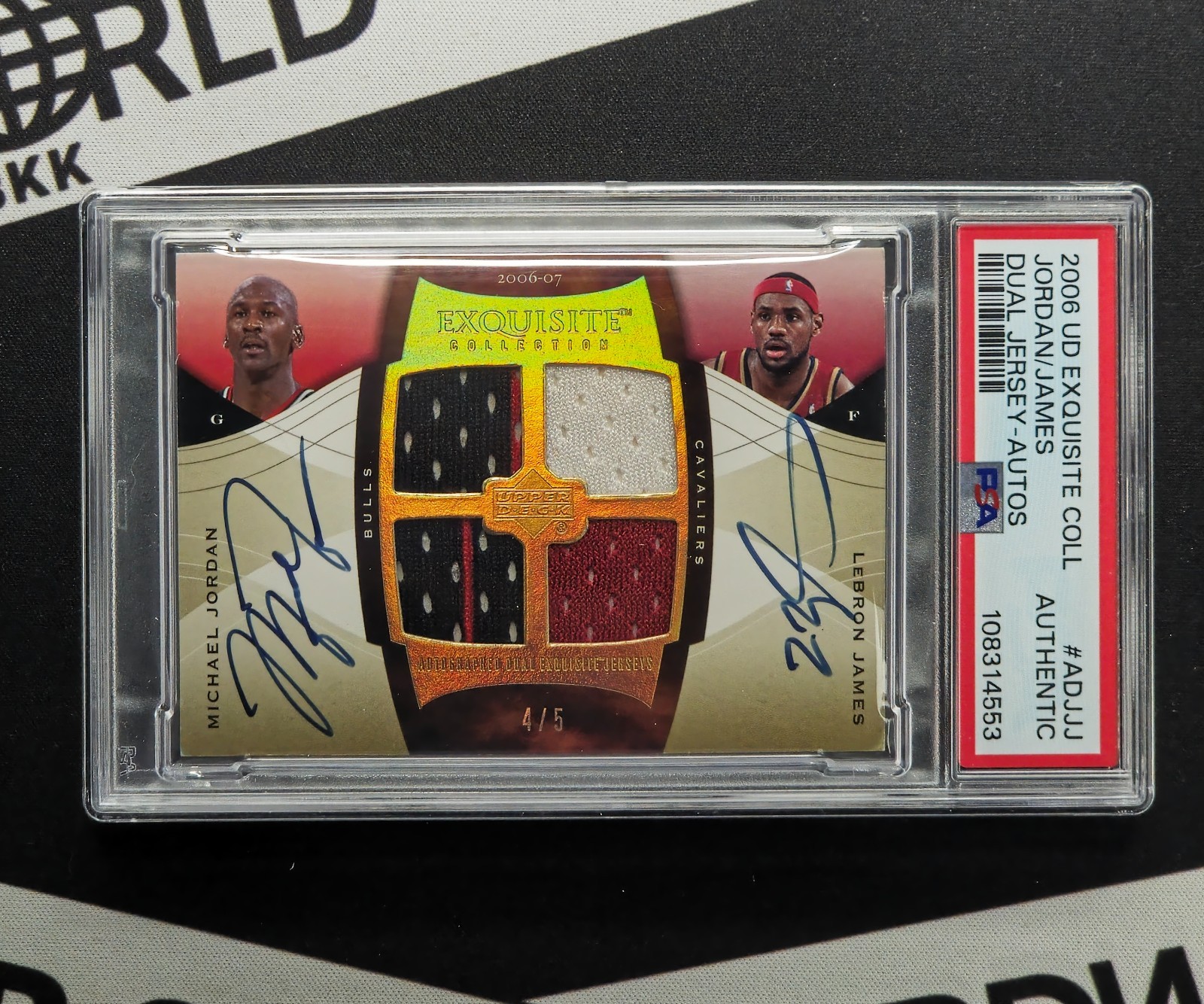 2006 UD Exquisite Coll Michael Jordan/ Lebron James Dual Jersey Autos 4/5 PSA