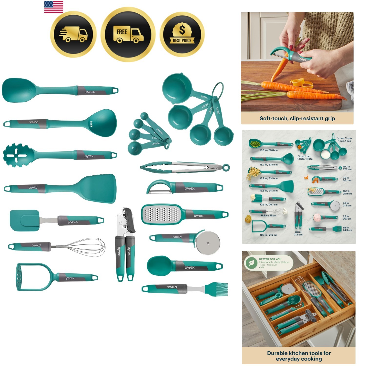 22-Piece Kitchen Cooking Utensils Set, Nonstick Cooking Gadgets | Spatulas, p...