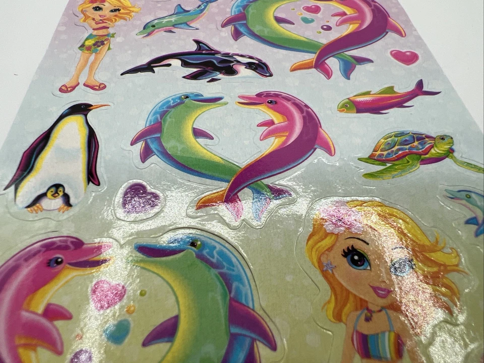 Folha Adesiva Vintage Lisa Frank NOVA Não Usada S1251 Vibrante Retro Golfista Golfinho - Imagem 3 de 4