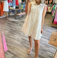 Wishlist Tiered Trim Detail Collared Dress White/tan