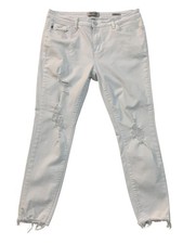 JUDY BLUE Women size 15/32 White Distressed Skinny Fit Jeans Cropped Raw Hems
