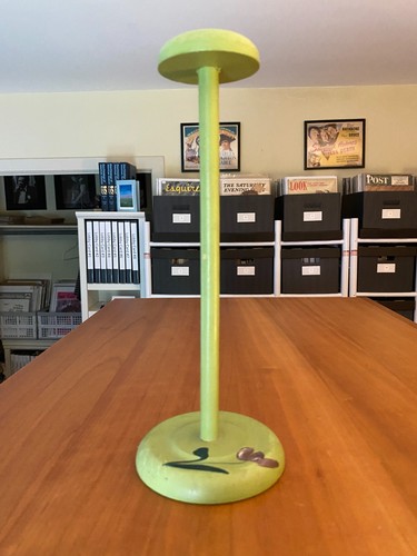 Vintage 10.75" Light Green Hand Painted Wooden Hat Stand