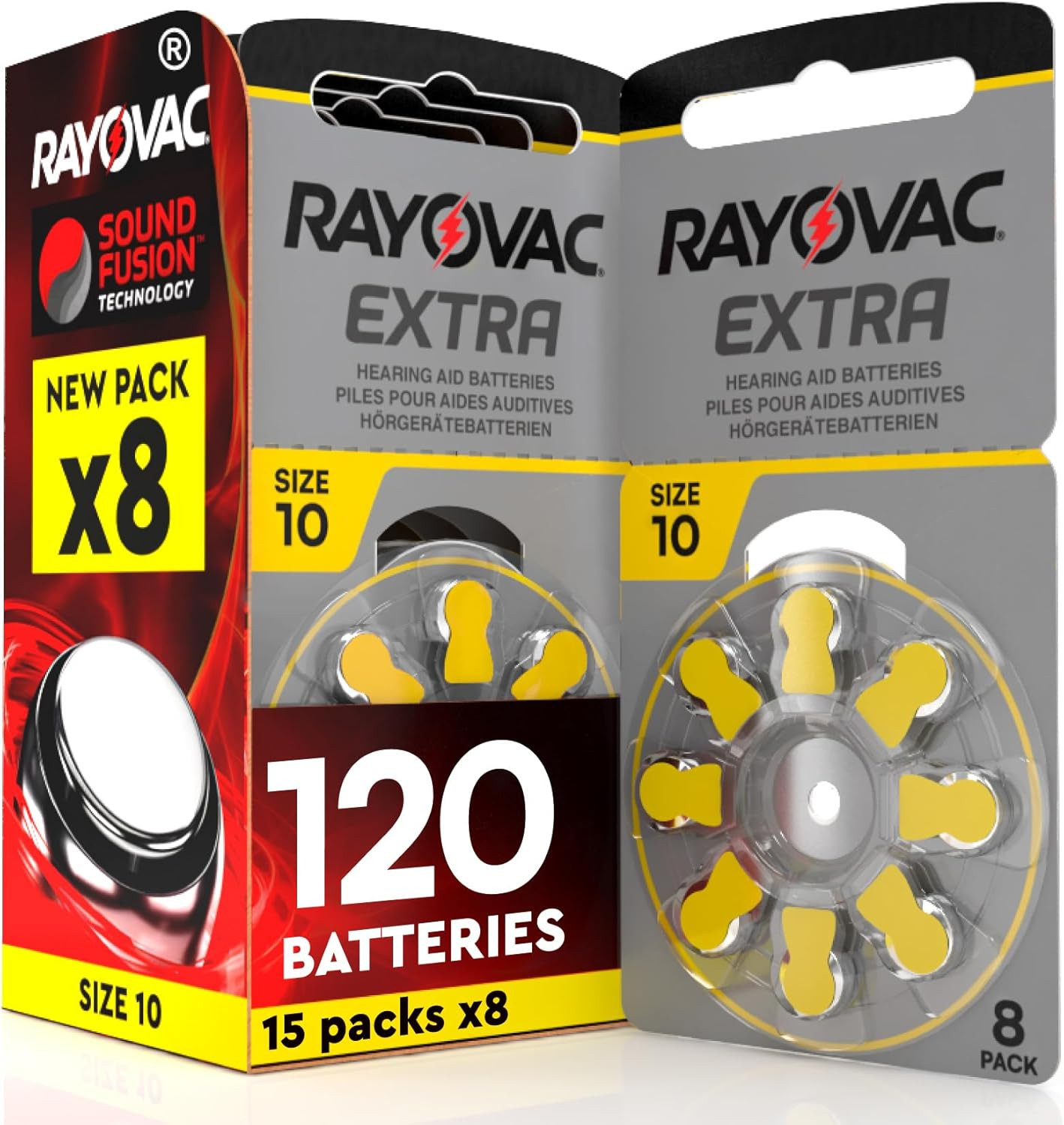 120 Batterie Rayovac Extra 10 Gialle - Scorta 15 Blister per Udito