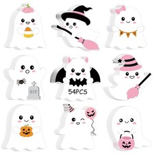 54 Pcs Halloween Cutouts Double Printed Cute Pink Ghost Paper Crafts