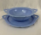 Vintage Jeanette Cherry Blossom Blue Delphite Handled Serving Bowl With Tray