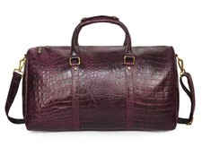 Genuine Leather Duffle Bag, Croc Print Weekender bag, Burgundy leather TravelBag
