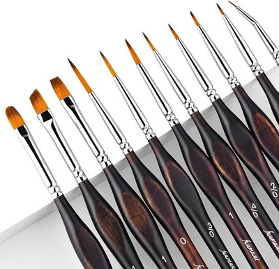 Miniature Paint Brushes, Fuumuui 11pcs Micro Detail Small, Brown