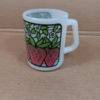 Vintage Milk Glass Cup With Country Kitchen Strawberries