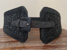Cache Sz M/L Elastic Wide Waist Black Belt Sequin Glitter Cinch Corset