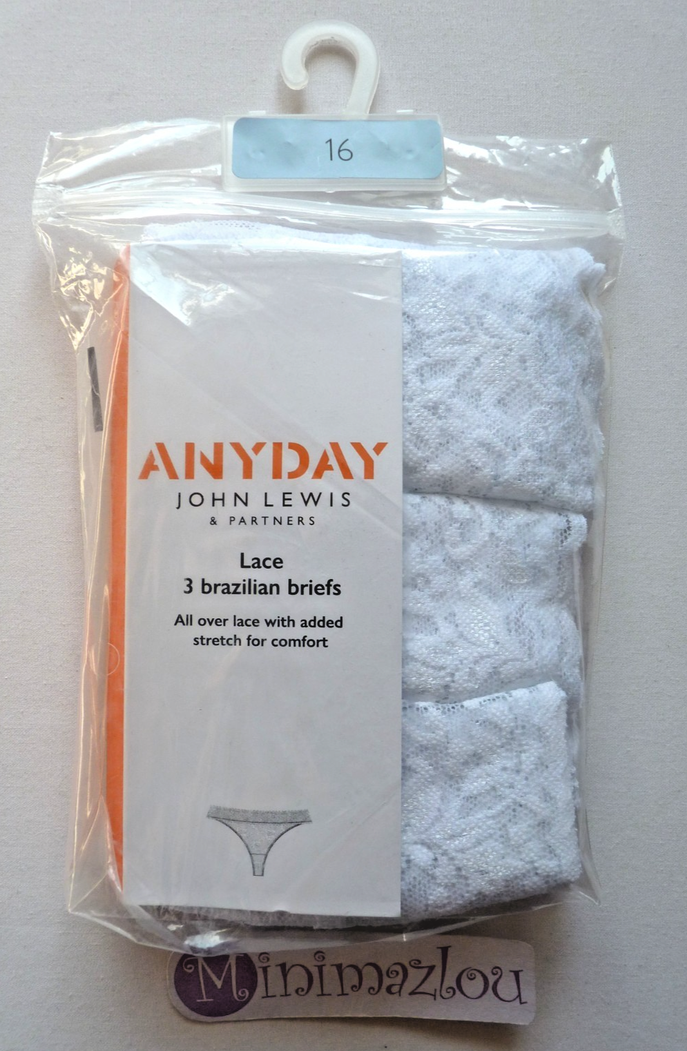 Anyday John Lewis White Lace Brazilian Briefs Pack of 3 size 16