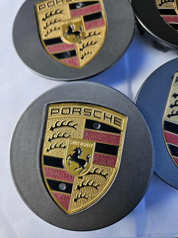 Tapacubos central de rueda Porsche 76 mm 911 Cayenne Panamera Cayman gris con amarillo Foto 2 de 3