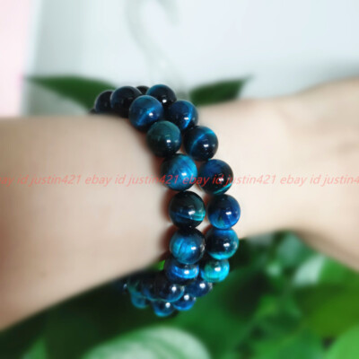 2 Stck. Natürlich 6/8/10/12/14 mm Blau Tigerauge Edelsteine Rund Perlen Armband 7,5 Zoll