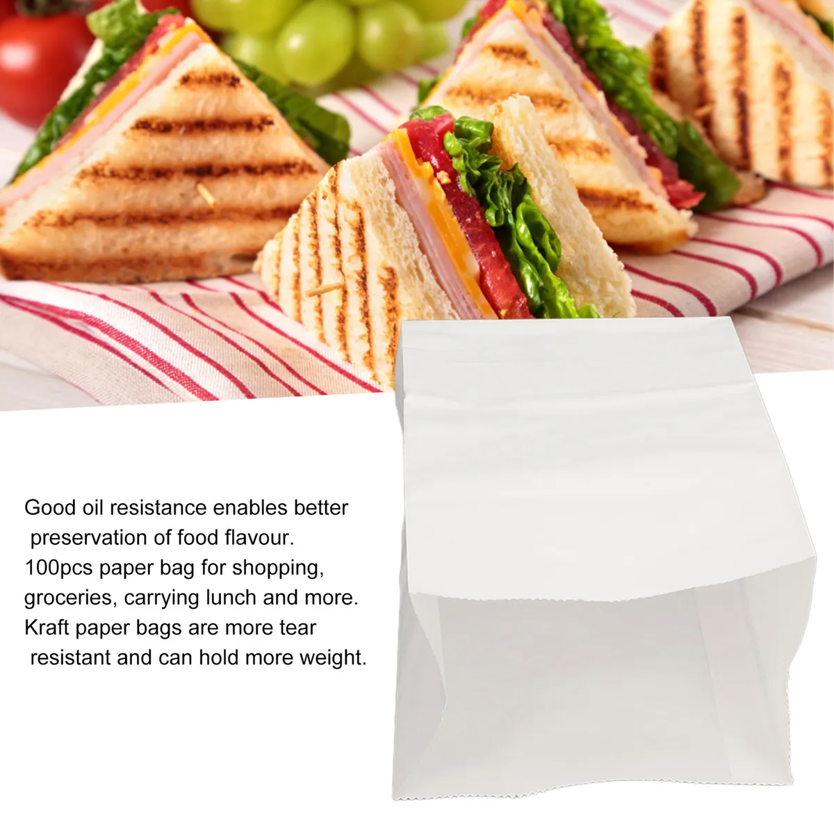  Paper Lunch Bags, Paper Grocery Bags, Durable White