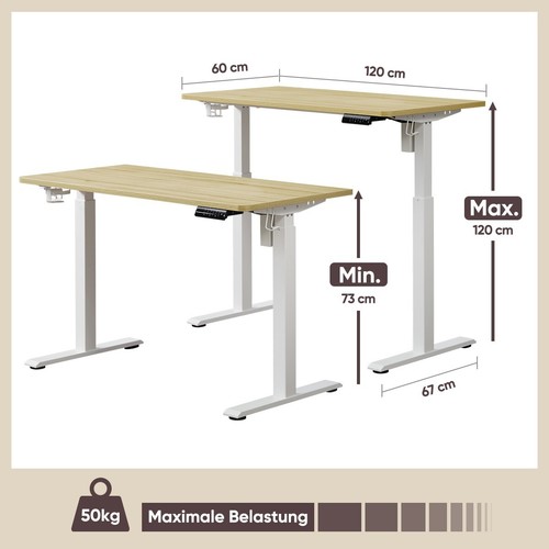 120 x 60 cm Höhenverstellbarer Schreibtisch Elektrisch mit Tischplatte B-Ware - Bild 9 von 11