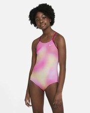 Nike Kids Pink Spectrum Cross Back One-Piece Swimsuit L10855 Size XS 6-8 YRS 
