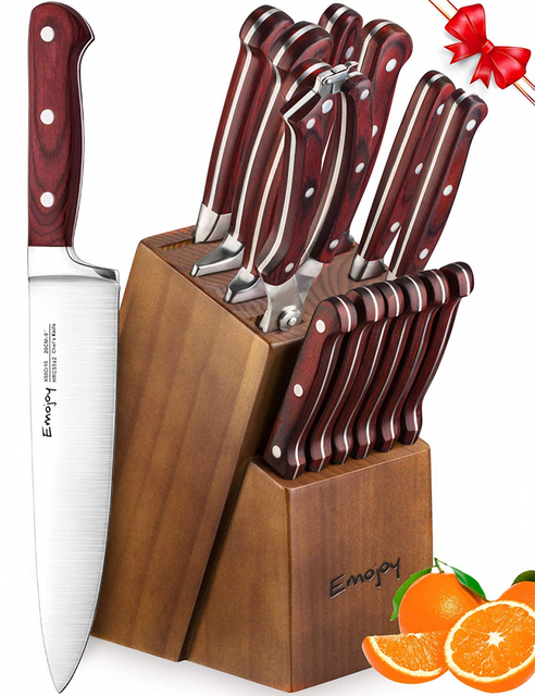 Kitchen Chef Knife Set With Block Wooden Self Sharpening Stainless