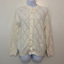 Vintage White Knit Button Cardigan Sweater Womens Small