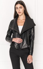 Nwt Lamaque Talia Black Funnel Neck Leather Jacket Size Xl Z352