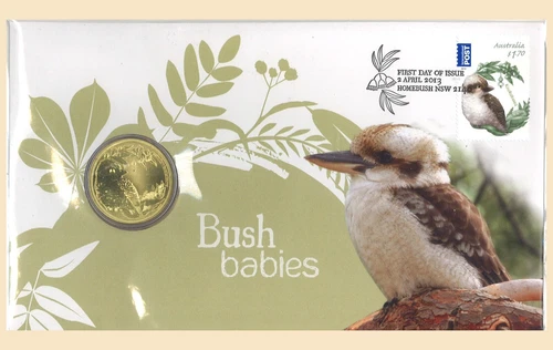 Australia 2013 Bush Babies Kookaburra Stamp & $1 UNC Coin Cover - PNC