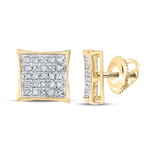 10kt Yellow Gold Womens Round Diamond Kite Square Earrings 1/6 Cttw
