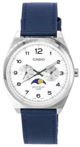 Casio Moon Phase Analog White Dial Japan Mov't MTPM300L7A 50M Men's Watch - Picture 1 of 4