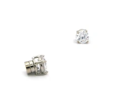 ROUND CUBIC ZIRCONIA MAGNETIC STUD EARRING 4mm TO 10mm RHODIUM PLATED CZRM-R