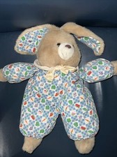 Vintage Bunny With Floppy Ears Brown with Checkered blue Carrots Peas Plush 13"