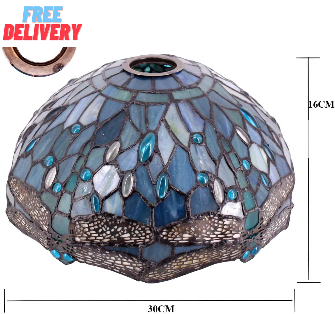 Tiffany Lamp Shade Replacement 12X6 Inch Sea Blue Stained Glass