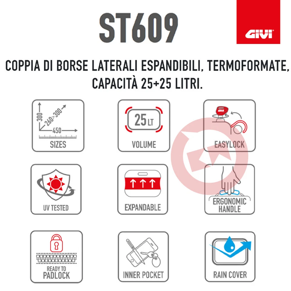 ST609 GIVI PAIR OF SIDE BAGS 25L + TE6700 APRILIA DORSODURO 750 2008-2011 - Image 2 of 4