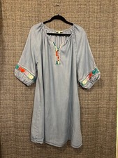 The PIONEER WOMAN Peasant Dress Embroidered Chambray Blue Dress Cottage Core XL