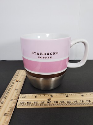 Starbucks Pink Striped Stainless-Steel Bottom 10 oz Coffee Mug Cup 2007 |  eBay