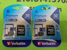 LOT OF 2 Verbatim Premium microSDHC Card w/adapter 90MB/s Read speed 600x 32 GB