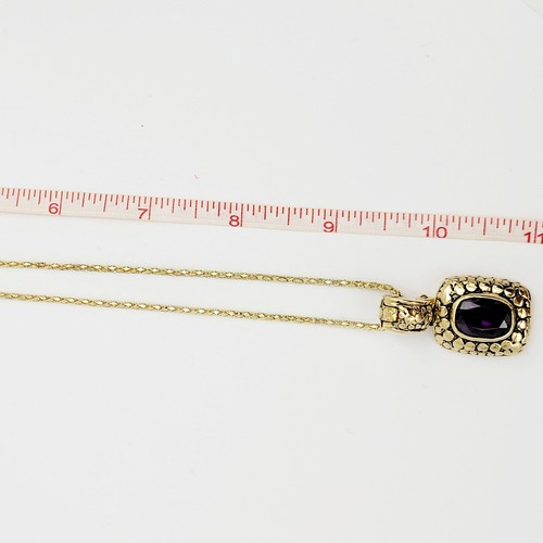 Large Purple Cubic Zirconia Crystal Pendant Neckalce Gold Tone Mesh Chain  - Picture 7 of 8