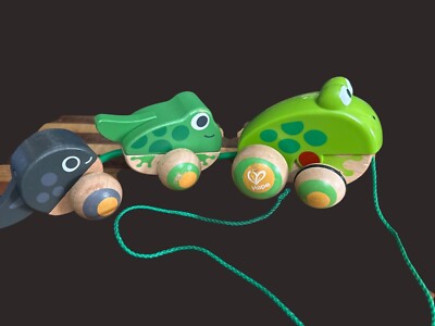 Hape Wooden Pull-Along Frog & Whale Toys Eco-Friendly Durable For Toddlers & Kid