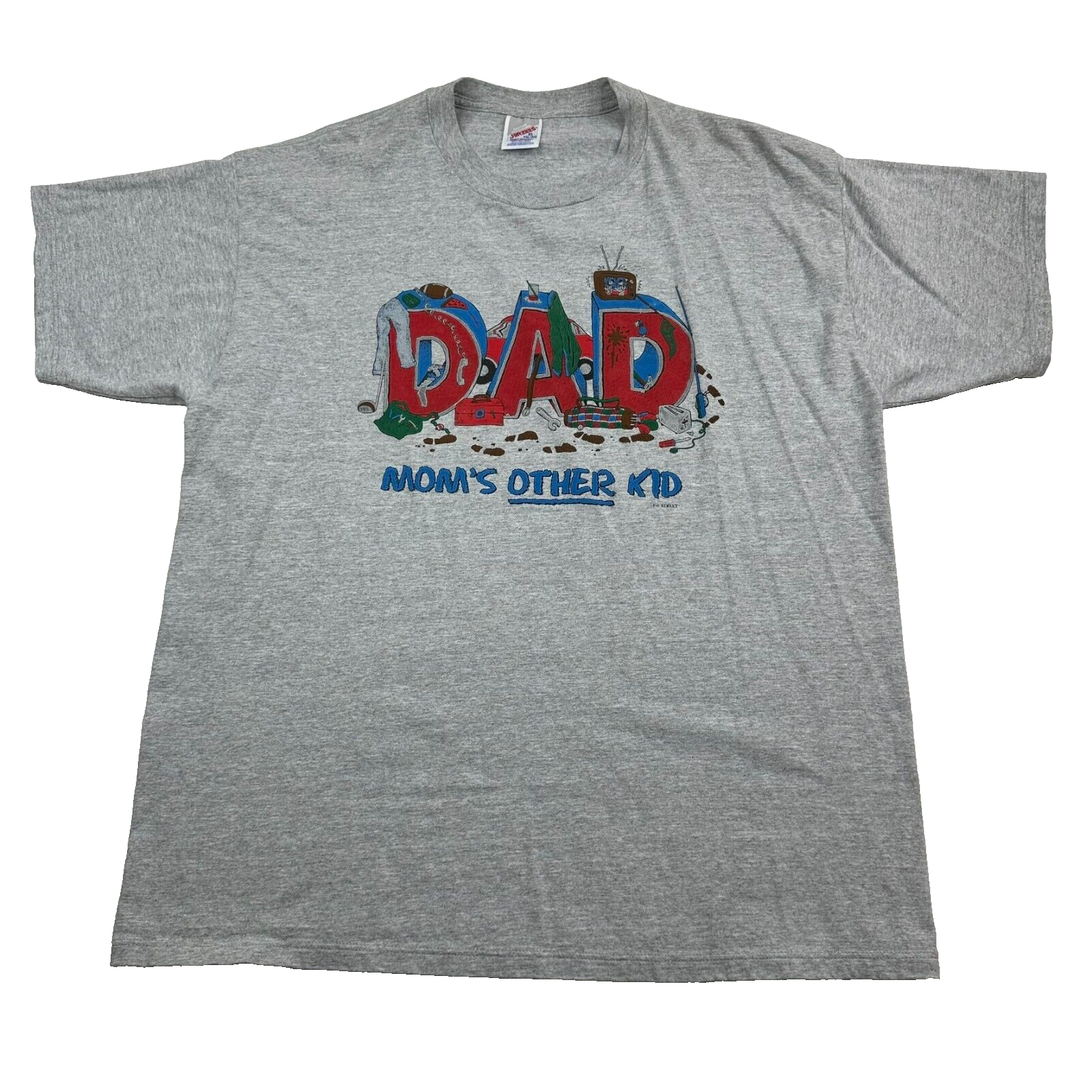 ALTRA T shirt vintage Jerzees uomo XL grigia "Papà l'altro bambino della mamma" made in USA