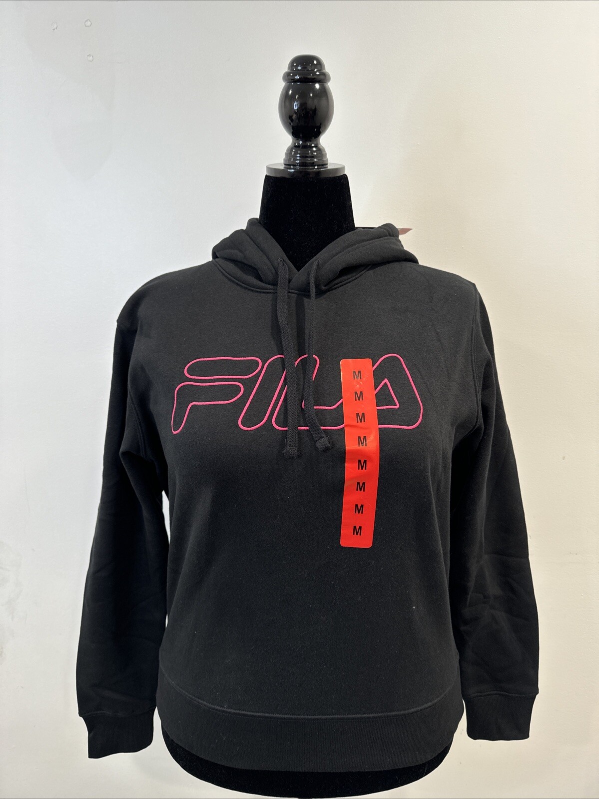 Felpa donna FILA pile con cappuccio logo ricamato nero taglia M misto cotone morbido nuova