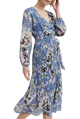 Witchery Pleated Floral Wrap Midi Dress Size 10 AU