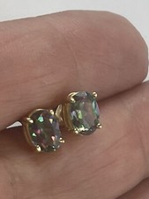 New 14 k gold MYSTIC TOPAZ STUDS EARRINGS 14K YELLOW GOLD