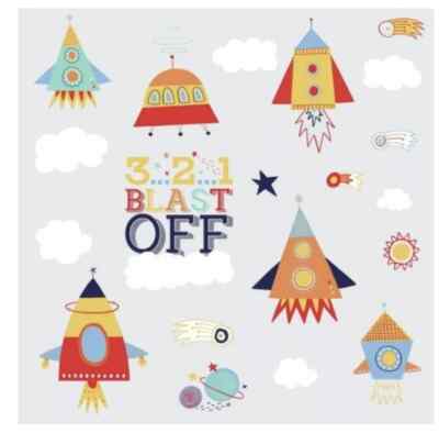 SHOOT FOR THE MOON Wall Decals 3 2 1 Blast Off Room Decor Stickers Rocket Ship