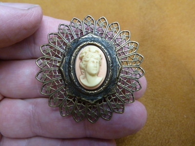 (CT13-2) TINY Woman's Face white peach CAMEO brass Pin