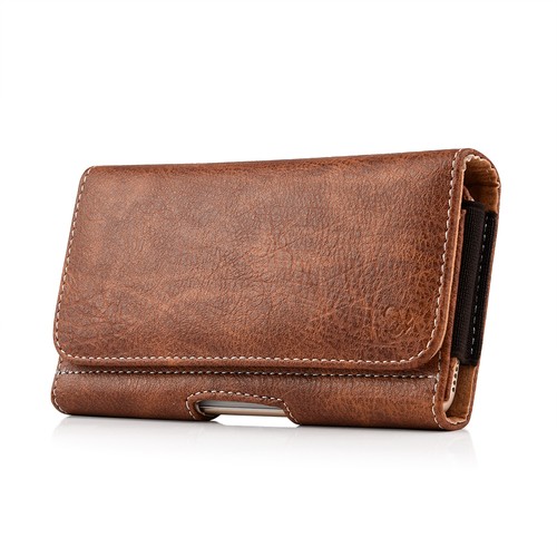 For Samsung Galaxy Note 8 Note 9 - Brown Leather Belt Clip Horizontal Pouch Case - Picture 3 of 5