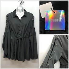 NEW Boohoo Black Lace-Up Sleeve Playsuit Dress UK 12 EUR 40 Trendy Party Club