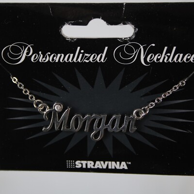 MORGAN NEW Name Silvertone Rhinestone 14.5'' w 4.5'' Multi Ring Extender Necklace