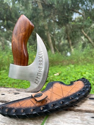 Handmade Viking Pizza Cutter Axe Runes Blade With Small Neckless Knife Gifts