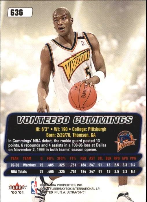 2000-01 Ultra Gold Medallion #63 Vonteego Cummings - BSK - Image 2 of 2