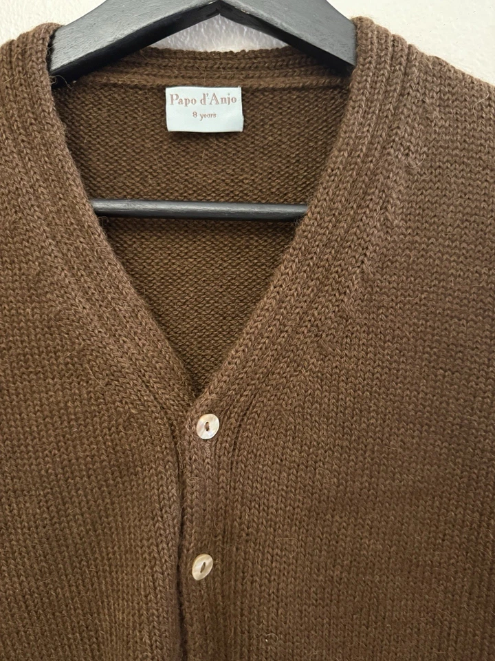 PAPO D'ANJO 100% Baby Alpaca V-Neck Brown Cardigan Size 8 Preppy Cozy Warm - Image 3 of 4