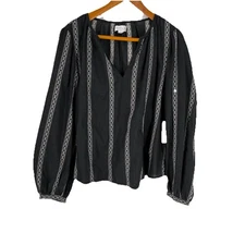 Velvet by Graham and Spencer Womens Embroidered Raylee Top L Vintage Black Boho