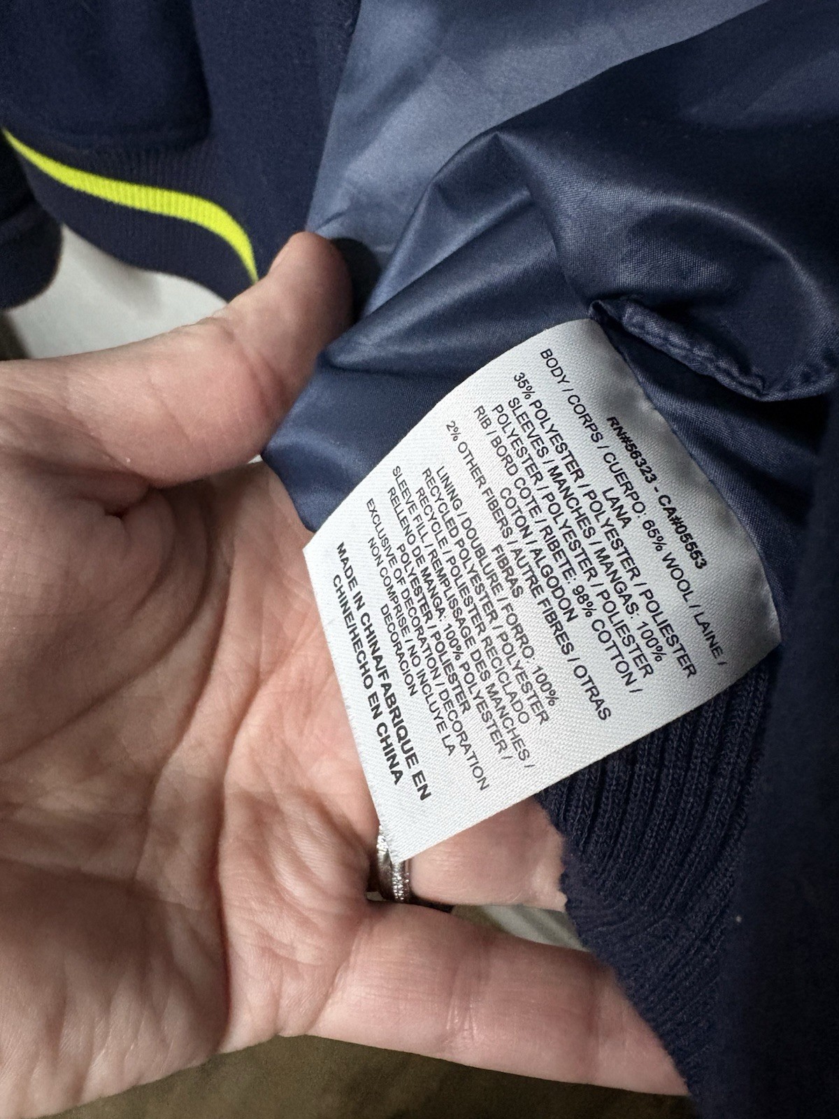 Nike Sportswear Women’s Varsity Jacket XL Navy Blue Neon Wool Blend Snap Pockets thumbnail 4