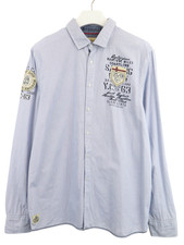 CAMP DAVID Regular Fit Shirt Men's XL Blue Checked Logo Long Sleeve Spread