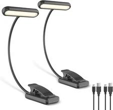 2x LED Book Light 3 CCT Dimmable USB Rechargeable 10 Brightness Reading Lamp